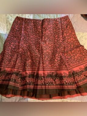 Apt. 9 Coral Floral A-Line Skirt with Brown Accents and patterns.